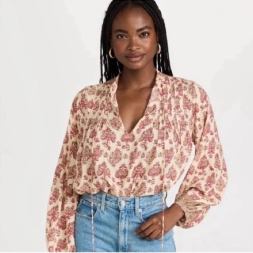 Natalie Martin Floral Print Blouse in Cream and Pink